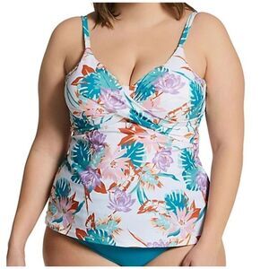 Raisins Curve Underwire Tankini Aries Twist Front White Swim Top Floral Plus 24W